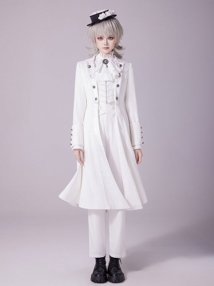 White Jacquard Coat with Zip Closure, Lace-Up Back, and Cutout Detail - DevilInspired Exclusive Collection