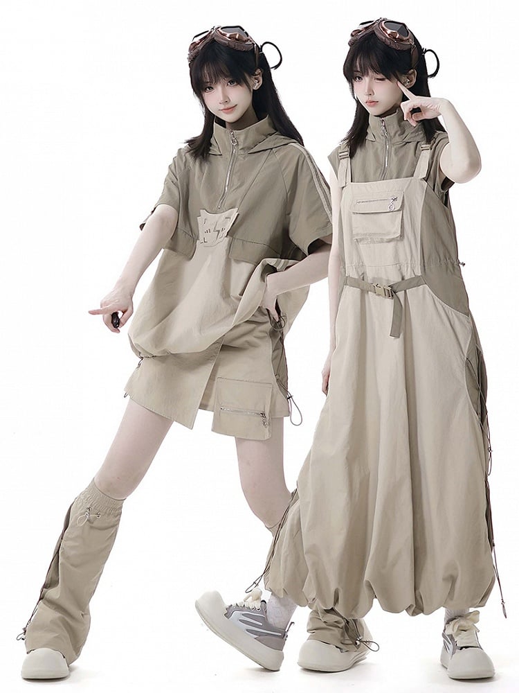 Techwear Leg Warmers Khaki Drawstring Cuffs