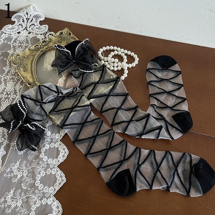 Banded Black Socks/Leg Underknee Stockings/Lace Loop Crisscorss