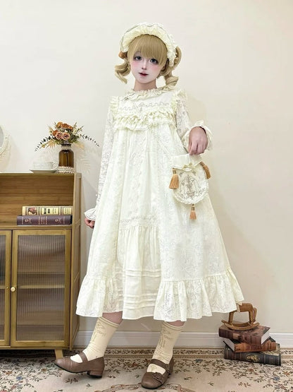 Beige A-line Lace OP Dress - iris de nuit