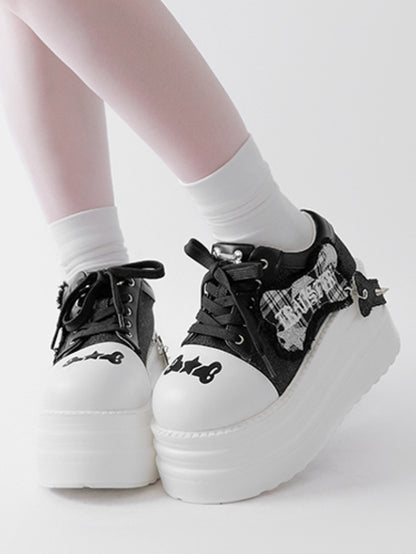 Black Punk Bone Applique Silver-tone Studs Platform Shoes
