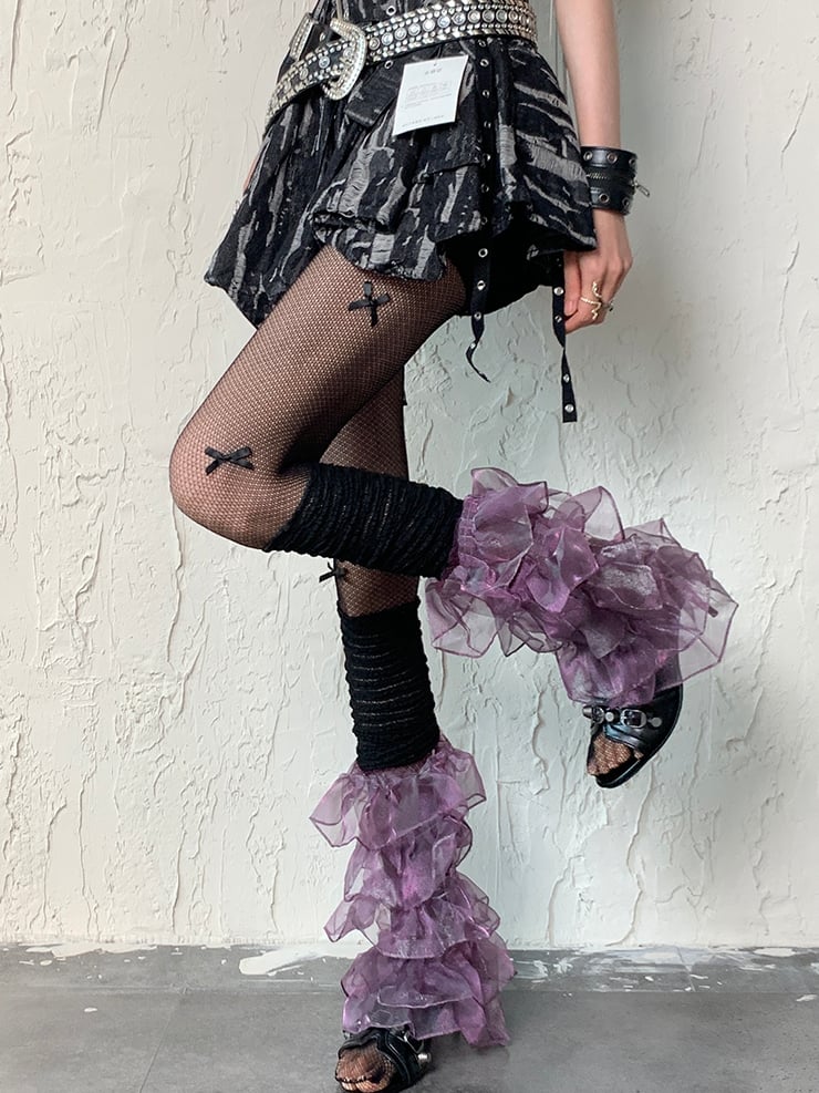 Fishnet Details Tights Bowknot Y2K Design Black