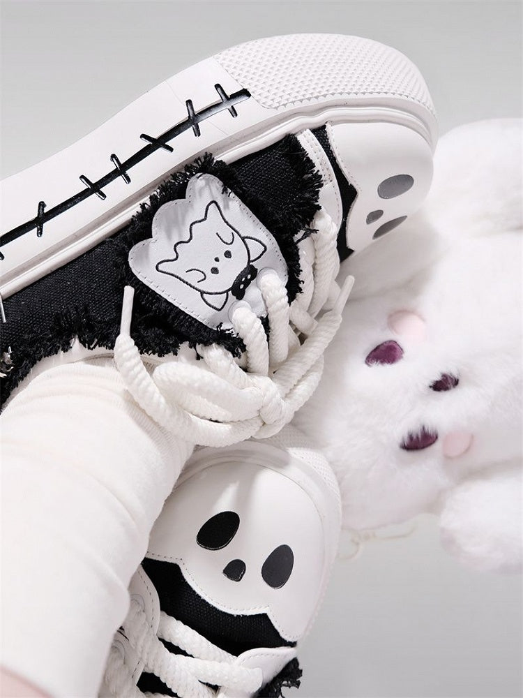 Sneakers Cute Black Ghost Platform Canvas and White