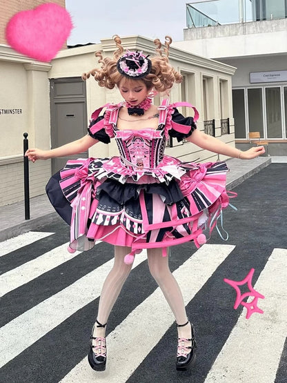 Jumper Embroidery Bunny Black Pink Lolita with Dress Skirt Sleeves Puff and Sweet Circus Detachable