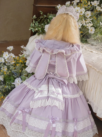 バニーパープルケープフードホワイト耳ブルー /