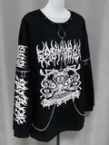 Chain-Embellished Gothic Neckline Black Sweatshirt Sleeves Studded Pullover with Zipper
