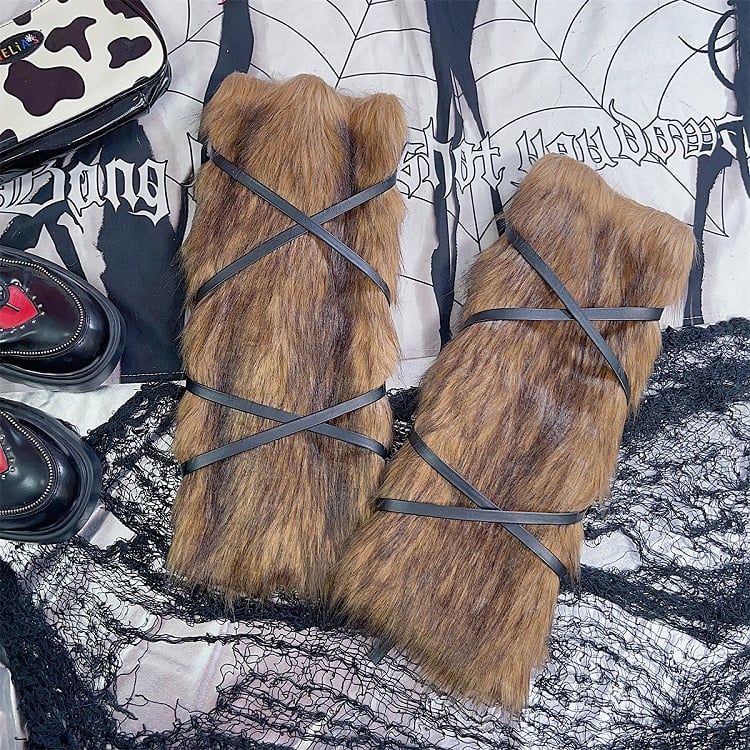 Y2K Shaggy Plush Arm and Leg Warmers with Self-Tie Straps