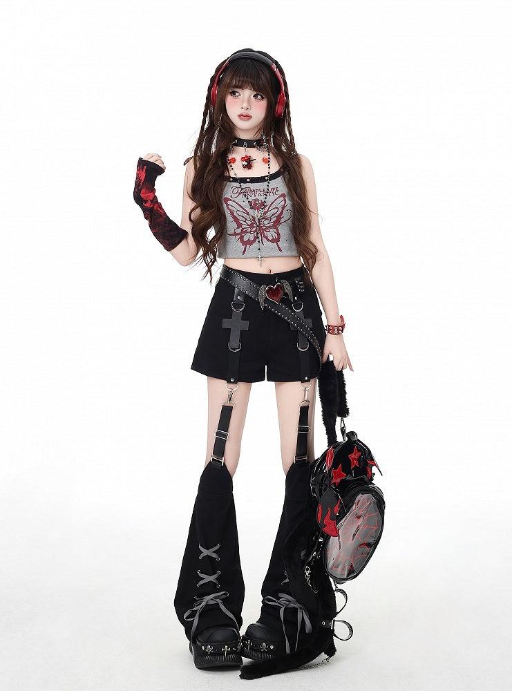 Leg Black Embellished Detail Shorts with Lace-up Warmers Cross Detachable