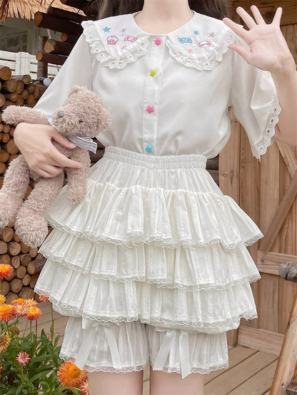 Multi-Layered Cotton White Bloomers Lolita