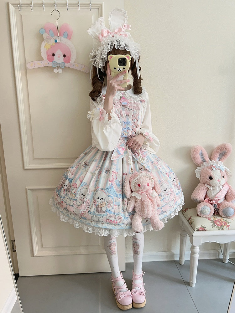 Lolita Teefahnen Nachmittagsband mit süßem Welpenkleid-Aufdruck