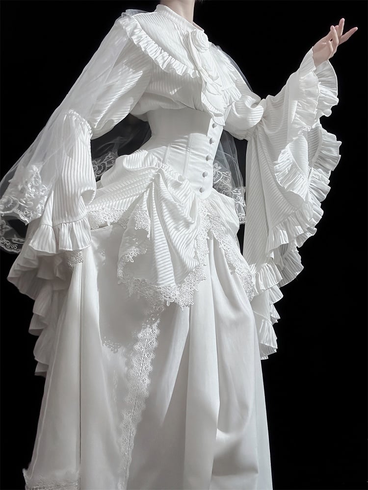 White Boned Corset Underbust Aristocrat Lolita Skirt - Puppet Mind Book