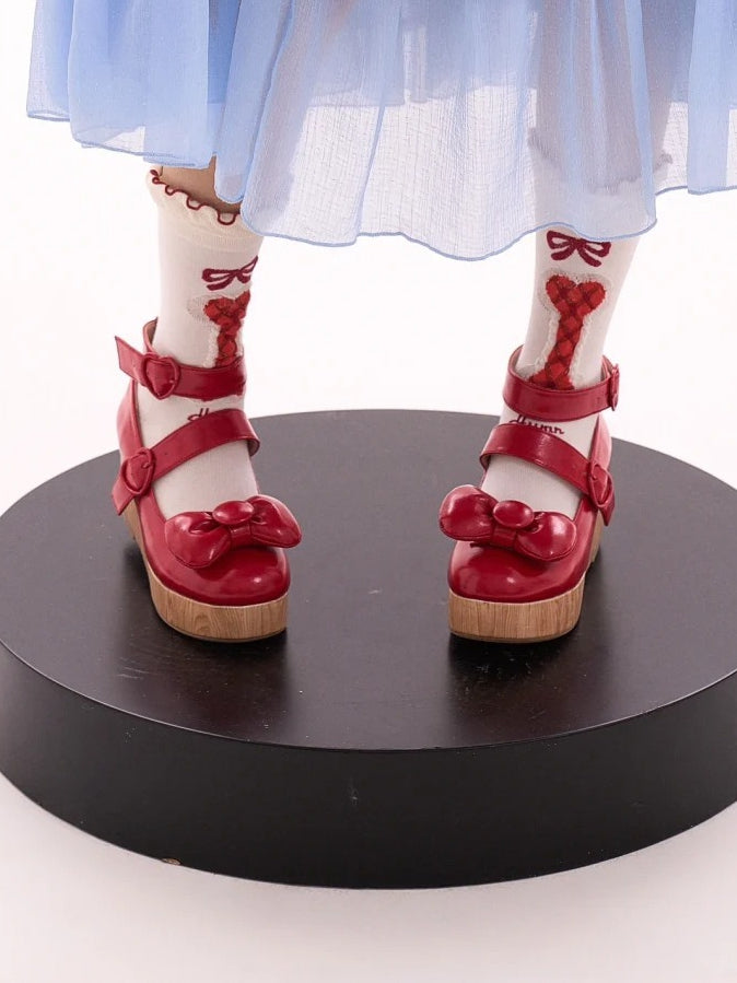 Heart - Top Bow Buckles at Red Platform PU Shoes