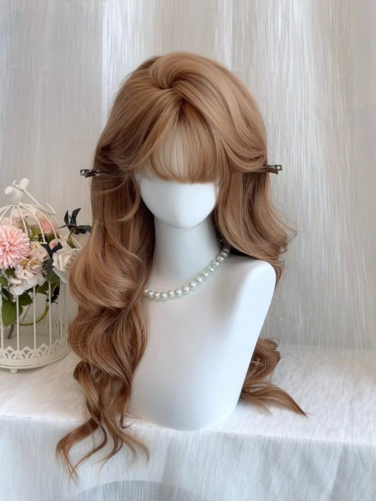Champagne 65cm Air Bangs Long Wavy Wig - Sleepy Fish