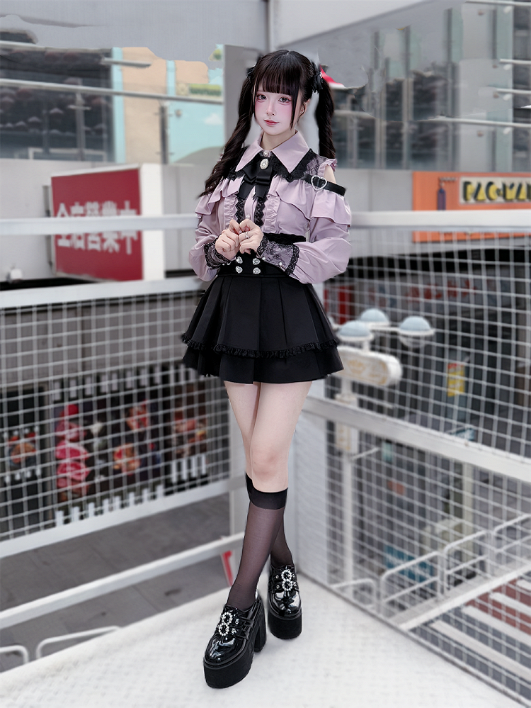 Dusty Blouse: Jirai Kei Sweetheart Buttons Pink