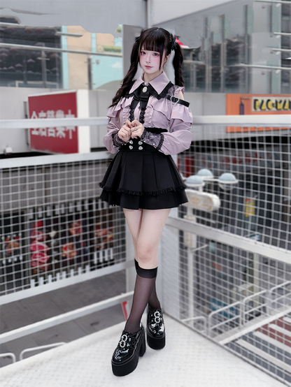 Dusty Blouse: Jirai Kei Sweetheart Buttons Pink