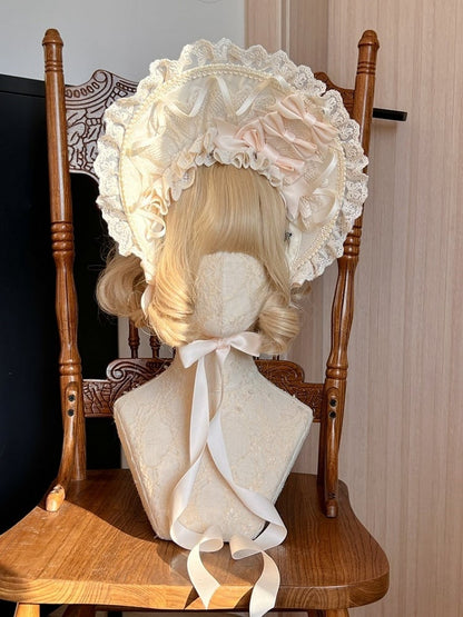 Bonnet Bow Apricot Lace-Trimmed Lolita Ribbon