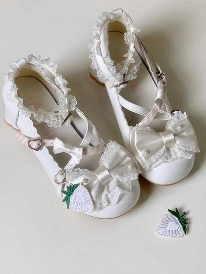 White Mid-Heel Straps Lolita Sweet Shoes Crisscross -