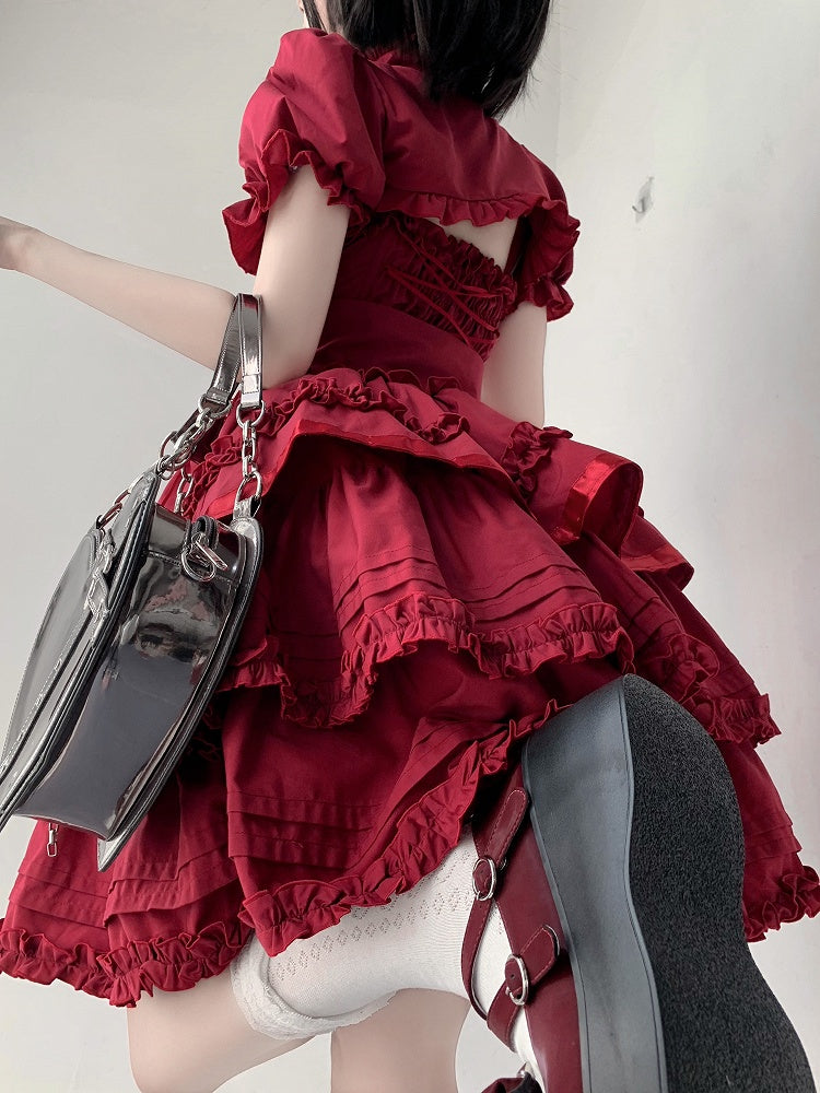 Top Ruffled Decorative Clasp Bolero Lolita Red Gothic with
