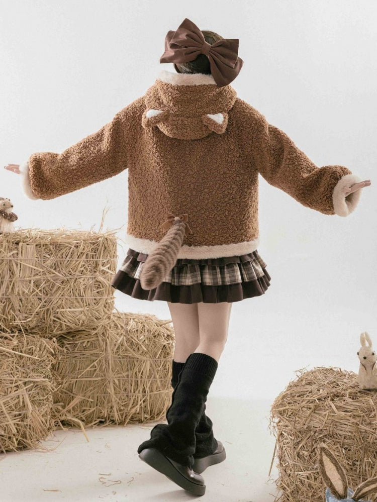 ブラウンフリース レッサーパンダの耳付きフード付き冬用コート