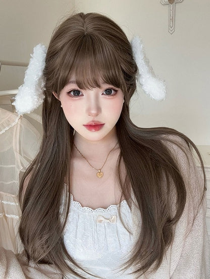 71cmストレートウィッグ ブラウン 前髪あり エア付き