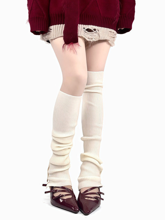 オフホワイト/グレー/ワインレッド/ブラック ボタンニット レッグウォーマー