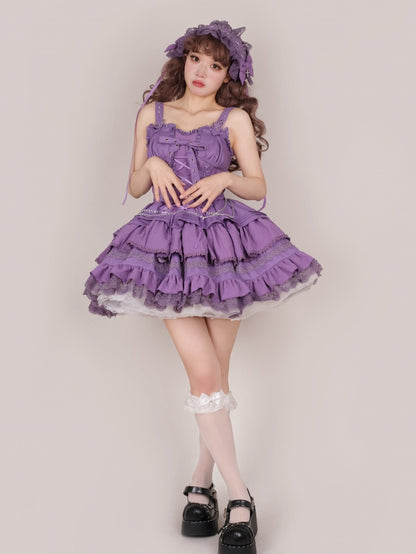 パープルパンクゴスショートジャンパースカート 調節可能なクロスストラップウエスト