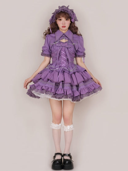 パープルパンクゴスショートジャンパースカート 調節可能なクロスストラップウエスト