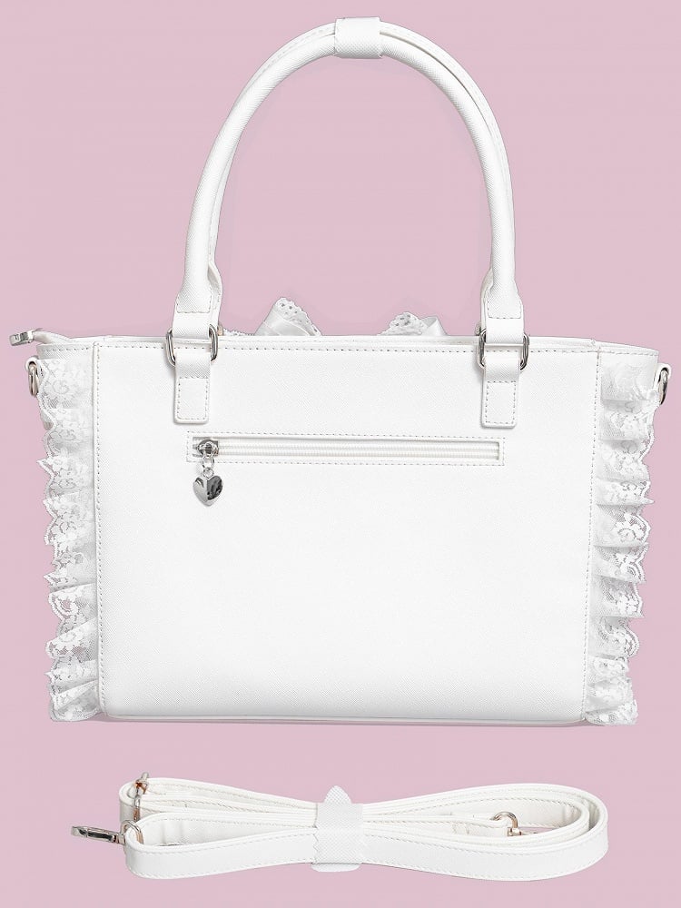 Kei Free Lace Bag Decorated Card Trim Ita with Holder Beaded Bowknot Heart Jirai White PVC