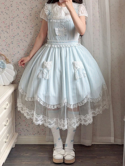 Summer Beach Blue White Lace Overlay Lolita Dress - Liz Bird