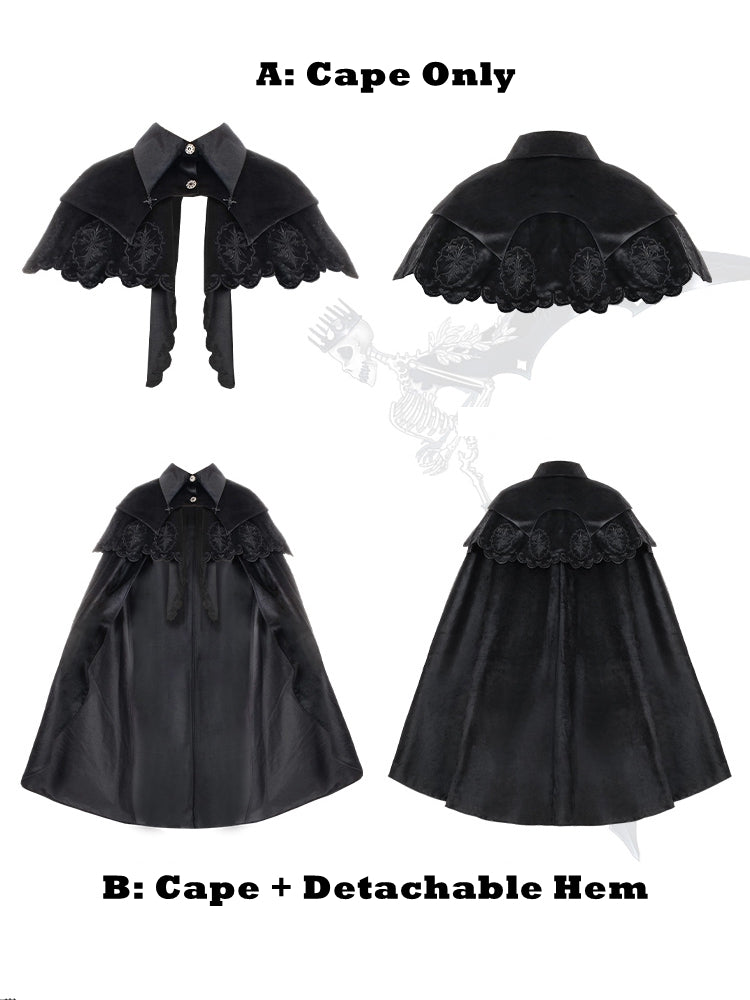 Black Gothic Witch Cloak with Roses & Cross Embroidery - With PUJI