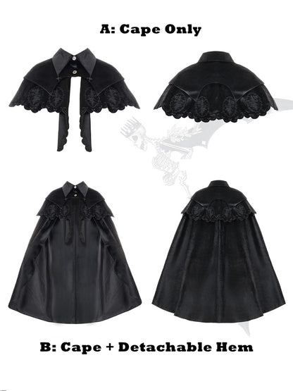 Black Gothic Witch Cloak with Roses & Cross Embroidery - With PUJI