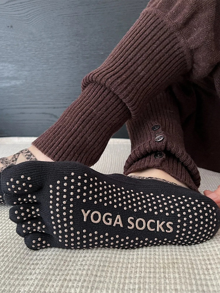 Print Socks Criss-Cross Yoga Black Coffee Leopard / Five-Toe