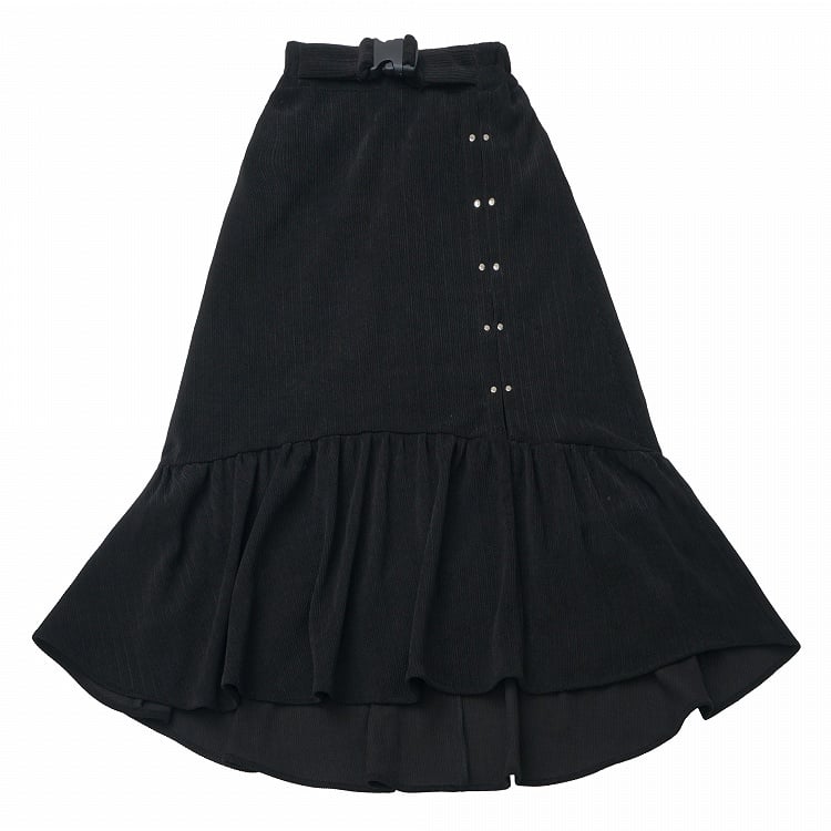 Ruffle Hem with Skirt Maxi High-Low Black
