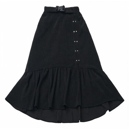Ruffle Hem with Skirt Maxi High-Low Black
