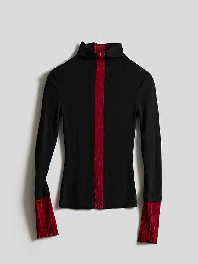Urban Long-Sleeve Knit Black Design Red Top Goth Color-Block
