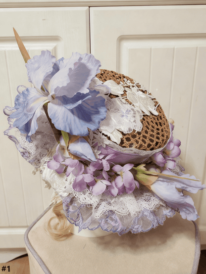 2 Lace Cluster Options Detail White-Purple Hat Straw Lolita Floral