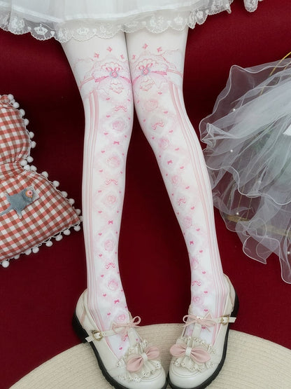 プリントタイツ 花柄＆レッド/ピンク/ブルー/ブラック/イエロー 蝶結び