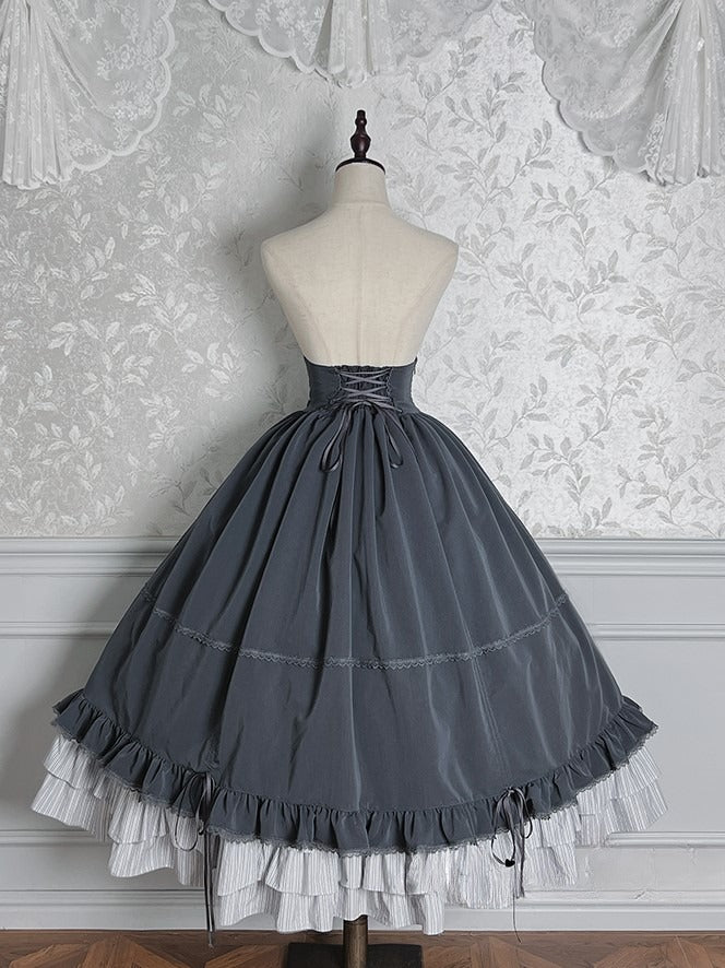 with Boned Waist Skirt High Ruffled Lolita Gray Hem