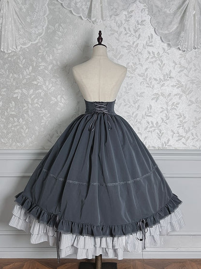 with Boned Waist Skirt High Ruffled Lolita Gray Hem