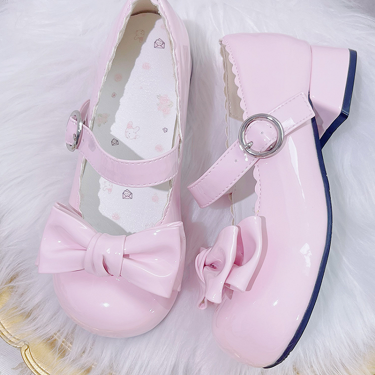 Sweet Lolita Mary Janes à bout rond et talon carré et nœud papillon rose
