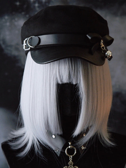 Black Decorated Design Gothic Bell Hat Charm Bowknot Beret Buckle