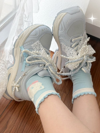 Blue Sweet Decorative Lolita Platform Shoes Bows -