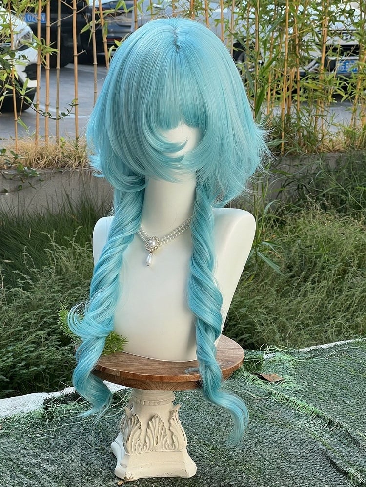 Blue 78cm Long Roman Curly Wig with Full Bangs - Alice Garden