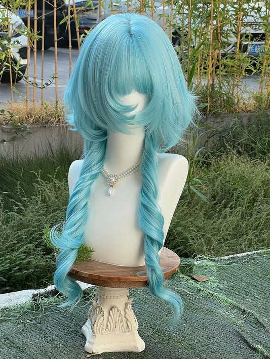 Blue 78cm Long Roman Curly Wig with Full Bangs - Alice Garden