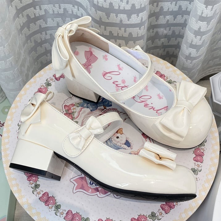 Apricot Bow Round Toe 3.5CM Block Heel Lolita Shoes