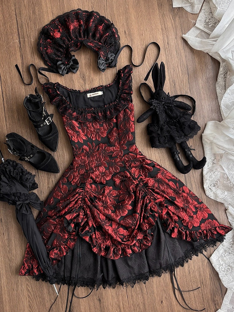 Red and Black Lace Trim JSK Gothic Lily - Miss Point