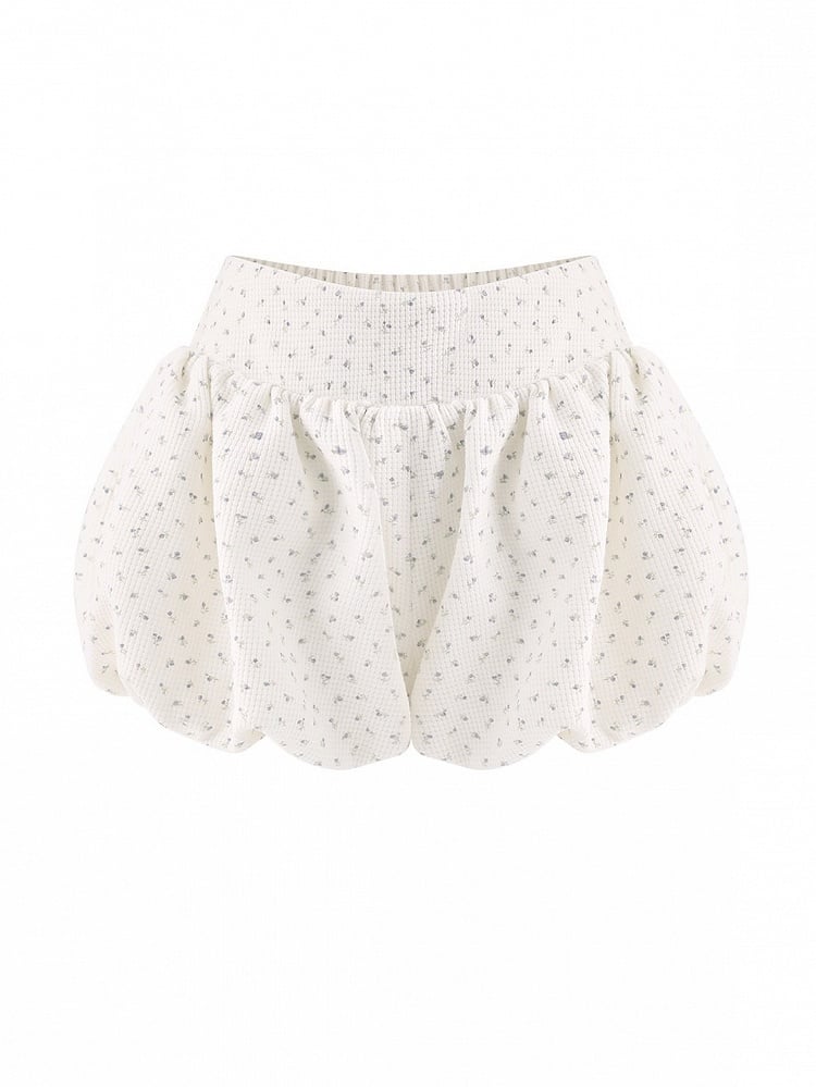 Kawaii White Floral Bubble Shorts for Everyday - serendipity