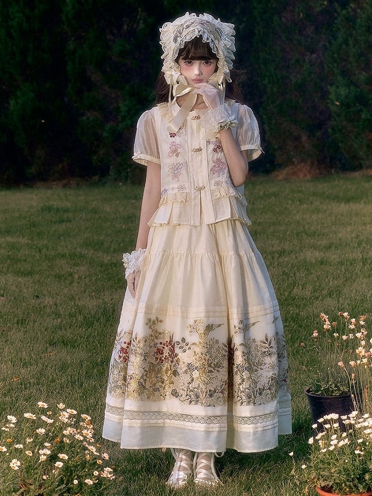 Beige Round Neck Sheer Tencel Top with Lace Accents - Yimu Walnut