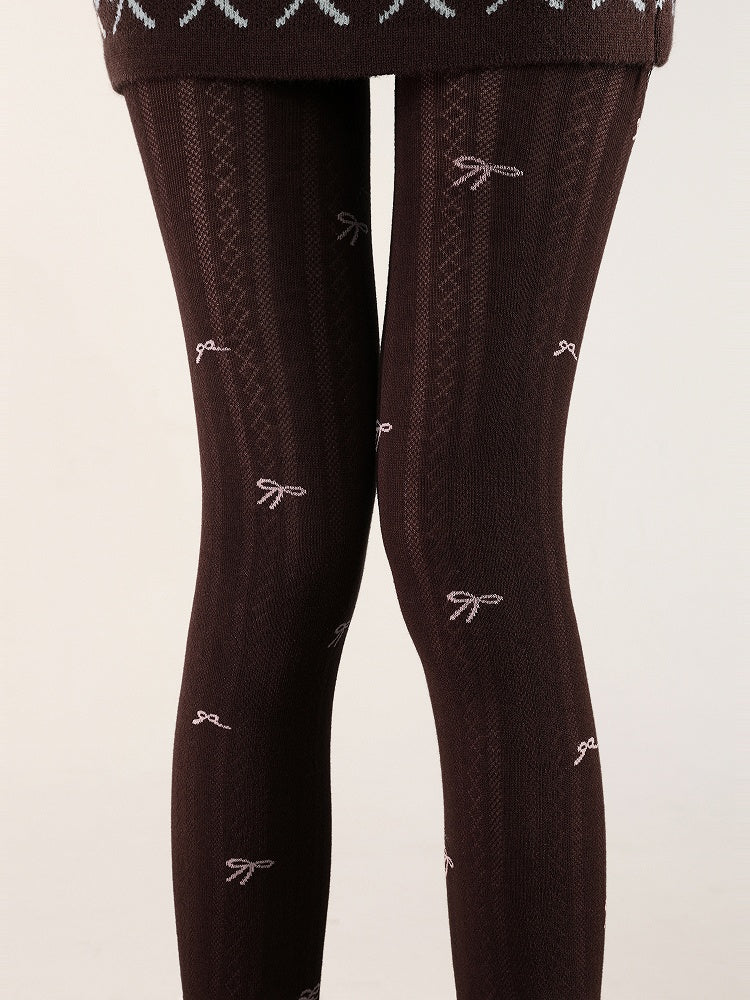 Bow Print Diamond 5 Vertical Colors Tights Pattern and