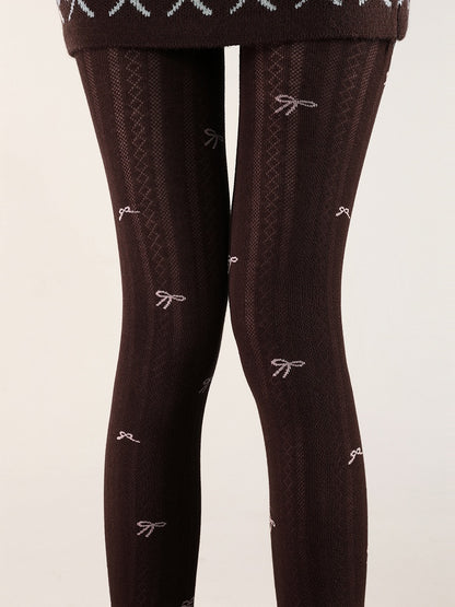 Bow Print Diamond 5 Vertical Colors Tights Pattern and